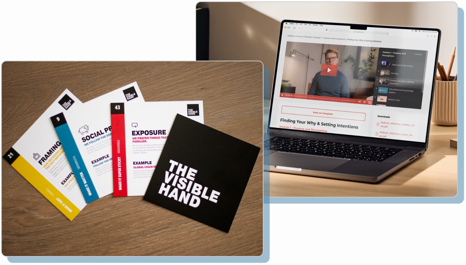 Visible hand course cards and video window